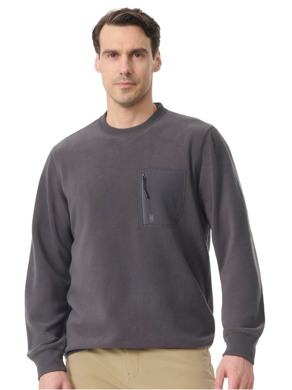 NWT G.H. Bass Gray Fleece Crewneck Pullover Sweater Zip Pocket XL